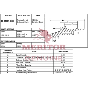 Meritor Ay - Frt Hub P/N: 05-15897-004 or 0515897004