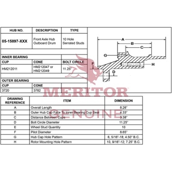 Meritor Assembly - Frt Hub P/N: 05-15897-005 or 0515897005