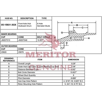 Meritor Ay - Frt Hub / Stud P/N: 05-15931-003 or 0515931003