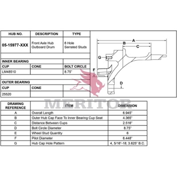 Meritor Ay - Hub / Stud P/N: 05-15977-002 or 0515977002