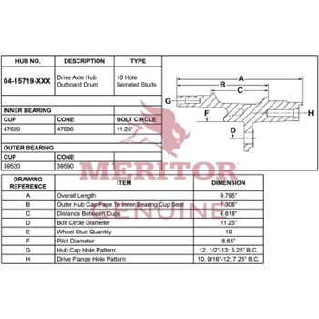 Meritor Ay Hub / Rotor P/N: 16-15719-1000 or 16157191000