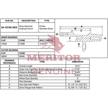 Meritor Hub / Rotor Rear P/N: 16-15740-100 or 1615740100