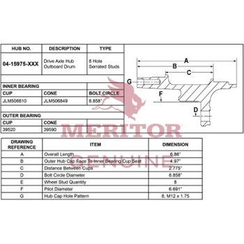 Meritor Ay - Hub / Rotor P/N: 16-15975-1000 or 16159751000
