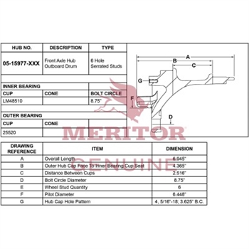 Meritor Ay Hub / Rotor P/N: 17-15977-1000 or 17159771000