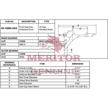 Meritor Ay - Hub / Rotor P/N: 17-15988-1001 or 17159881001