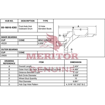 Meritor Ay - Hub / Rotor P/N: 17-16010-1000 or 17160101000