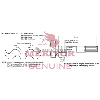 Meritor Camshaft / Lh P/N: 2210B6398