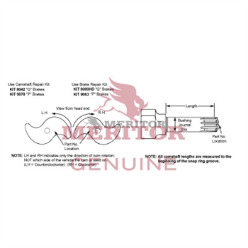 Meritor Camshaft / Rh P/N: 2210G5389