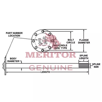 Meritor Axle Shaft P/N: 3206B1536