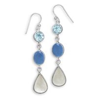 Blue Topaz Chalcedony Pearl Earrings Sterling Silver