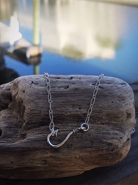 Enamel Sideways Hook Necklace