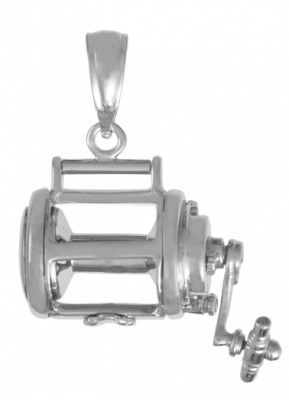 Men's Sterling Silver Moveable Fishing Reel Pendant
