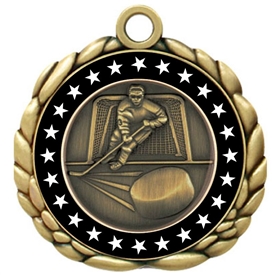 Colored Ring Hockey Medal that features a hockey player skating with a puck.