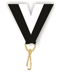 Black/White Snap Clip "V" Neck Medal Ribbon