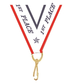 Red/White/Blue 1st Place Snap Clip "V" Neck Medal Ribbon