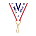 Red/White/Blue Year 2024 Snap Clip "V" Neck Medal Ribbon