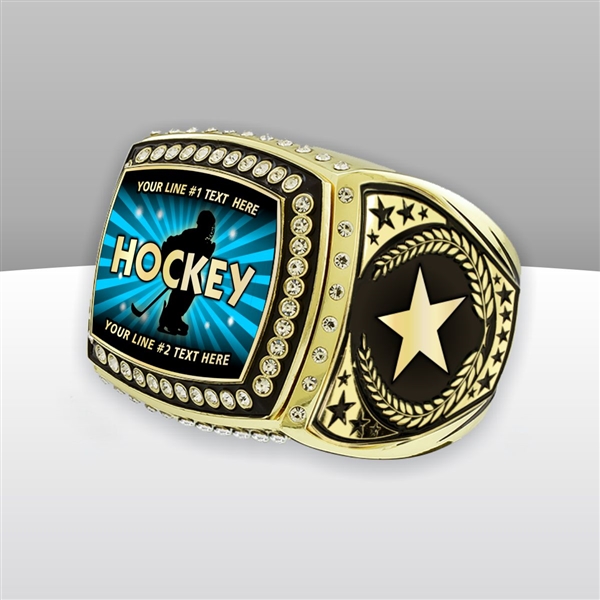 Gigantic Custom Text Champion Hockey Ring