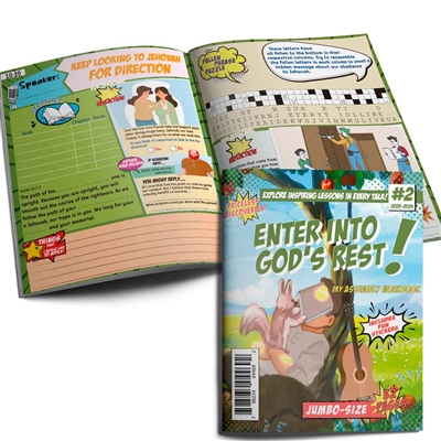"Enter Into God's Rest" JW Youths' Workbook designed for theocratic learning and spiritual growth.