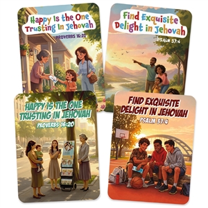 Colorful magnets for kids featuring the 2026-2027 â€œFind Exquisite Delight in Jehovahâ€ and â€œHappy Is the One Trusting In Jehovahâ€ Circuit Assembly themes