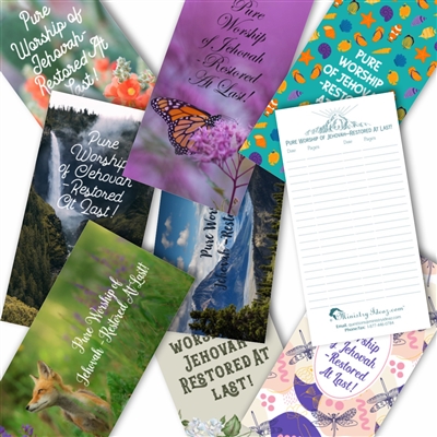 Set of 8 'Pure Worship of Jehovahâ€‹ - Restored At Last!' Bookmarks for the Congregation Bible Study