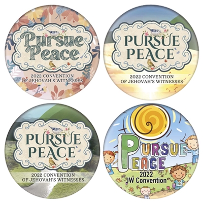 Convention Lapel Buttons for Jehovah's Witnesses Featuring the 2022 convention theme "Pursue Peace"