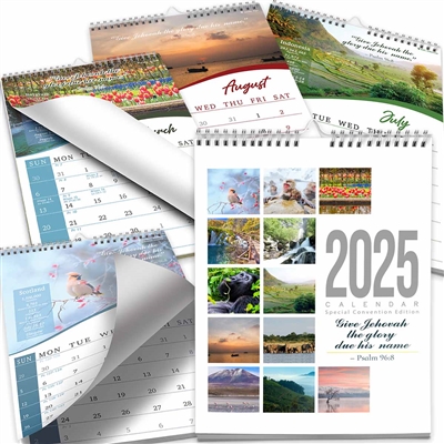 2025 JW Wall Calendar featuring convention country landscapes and yeartext