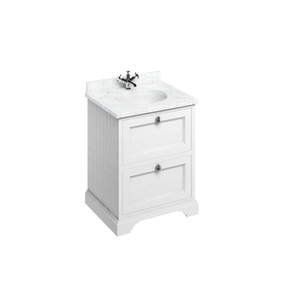 Burlington 65cm Furniture Unit with Carrara White Worktop, Two Drawers & Basin