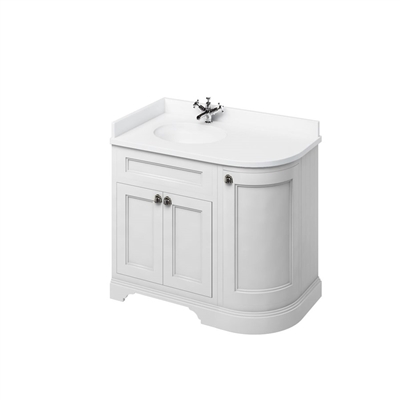 Burlington 100cm Left Hand Curved Corner Unit with White Worktop & Basin