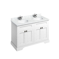 Burlington 130cm Furniture Unit Carrara White Worktop, Doors & Two Basins