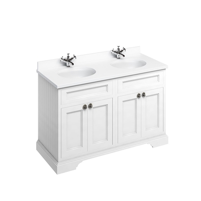 Burlington 130cm Furniture Unit White Worktop, Doors & Two Basins