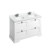 Burlington 130cm Furniture Unit Carrara White Worktop, Drawers & Two Basins