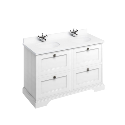 Burlington 130cm Furniture Unit White Worktop, Drawers & Two Basins