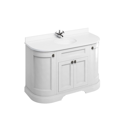 Burlington 134cm Curved Furniture Unit with White Worktop, Doors & Basin