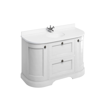 Burlington 134cm Curved Furniture Unit with White Worktop, Drawers & Basin