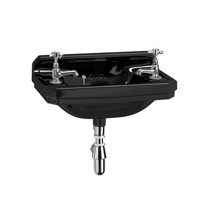 Burlington JET Black Edwardian 51cm Cloakroom Basin - 2 Tap Hole