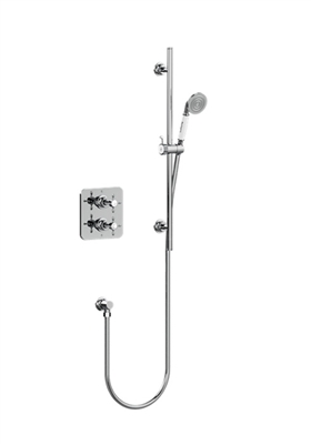 Burlington Guild Square Thermostatic Single Outlet Concealed Shower Valve with Rail, Hose, Handset & Outlet Elbow