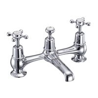 Burlington Claremont 2 Tap Hole Bridge Basin Mixer with Plug and Chain Waste with Swivel Spout