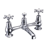 Burlington Birkenhead 2 Tap Hole Bridge Basin Mixer with Plug and Chain Waste with Swivel Spout