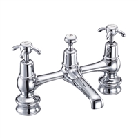 Burlington Anglesey Regent 2 Tap Hole Bridge Basin Mixer with Plug and Chain Waste with Swivel Spout