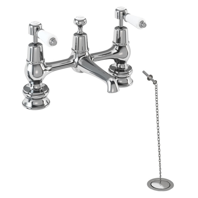 Burlington Kensington Regent 2 Tap Hole Bridge Basin Mixer with Plug and Chain Waste with Swivel Spout