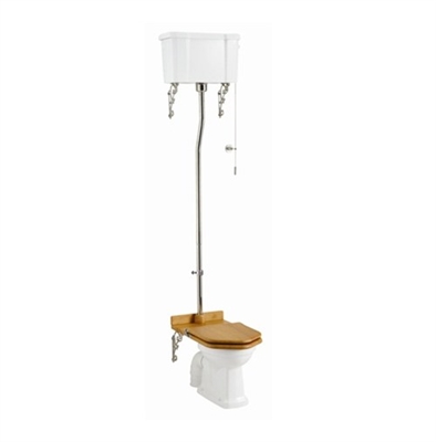 Burlington High Level Toilet with Dual Flush Cistern and Chrome Flush Pipe Kit