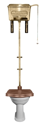 Thomas Crapper Venerable WC Pan & High Level Polished Brass Cistern With Chrome High Level Flush Pipe & Pull With Darby Brackets