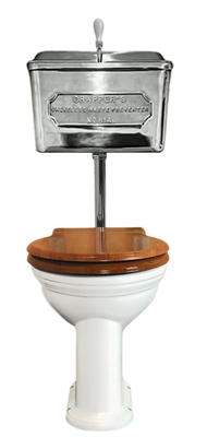 Thomas Crapper Venerable WC Pan & Low Level Polished Aluminium Cistern With Polished Brass Low Level Flush Pipe & Pull With Darby Brackets