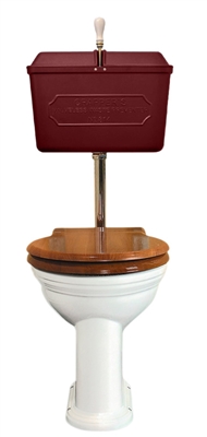 Thomas Crapper Venerable WC Pan & Low Level 814 Red Cast Metal Cistern With Polished Brass Low Level Flush Pipe & Pull With Darby Brackets