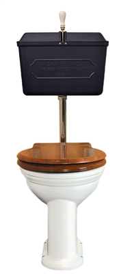Thomas Crapper Venerable WC Pan & Low Level 814 Matt Black Cast Metal Cistern With Polished Brass Low Level Flush Pipe & Pull With Darby Brackets