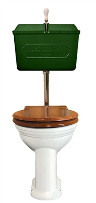 Thomas Crapper Venerable WC Pan & Low Level 814 Forest Green Cast Metal Cistern With Polished Brass Low Level Flush Pipe & Pull With Darby Brackets