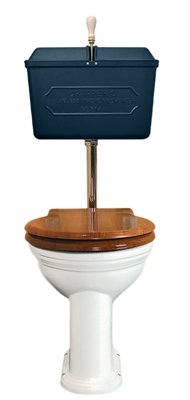 Thomas Crapper Venerable WC Pan & Low Level 814 Indigo Blue Cast Metal Cistern With Polished Brass Low Level Flush Pipe & Pull With Darby Brackets