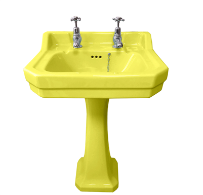TRTC Art Deco Yellow 56cm Basin and Pedestal