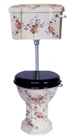 White Multicoloured Floral Low Level Toilet with Floral Cistern