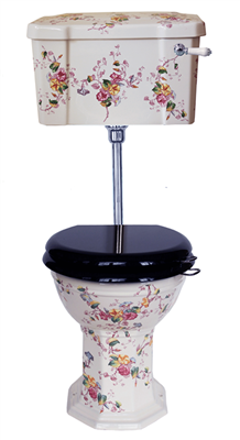 White Multicoloured Floral Low Level Toilet with Floral Cistern